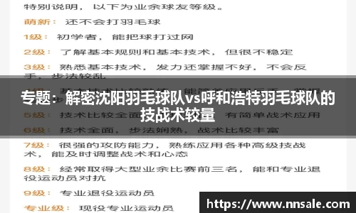 专题：解密沈阳羽毛球队vs呼和浩特羽毛球队的技战术较量